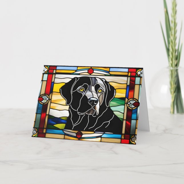 Cute Black Lab Stained Glass Card (Front)