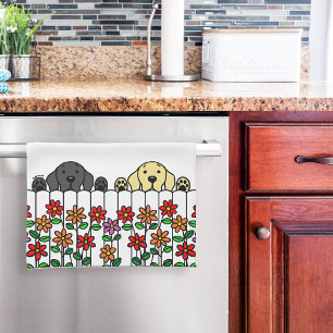 Cute Black Lab Yellow Lab Watching Tea Towel