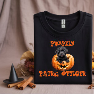 Cute black labradoodle halloween orange ironic T-Shirt