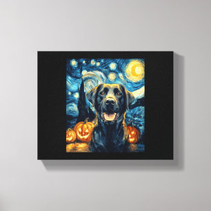 Cute Black Labrador Dog Halloween Jack O Lantern P Canvas Print