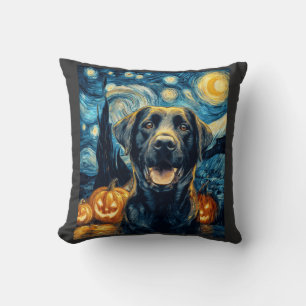 Cute Black Labrador Dog Halloween Jack O Lantern P Cushion