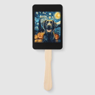 Cute Black Labrador Dog Halloween Jack O Lantern P Hand Fan