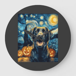 Cute Black Labrador Dog Halloween Jack O Lantern P Large Clock