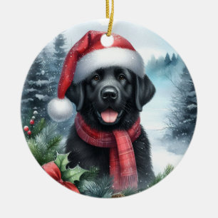 Cute Black Labrador Dog Winter Wonderland Ceramic Tree Decoration