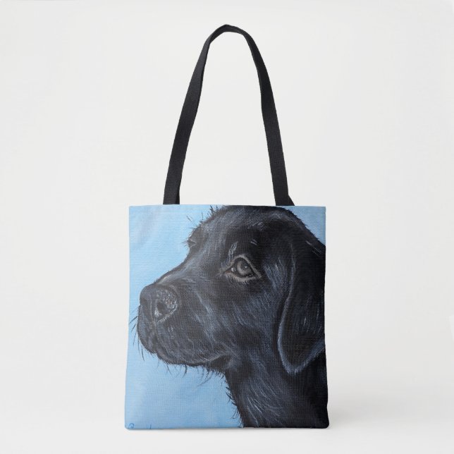 Cute Black Labrador Puppy Painting Tote Bag (Front)