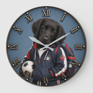 Cute Black Labrador Puppy Soccer Large Clock