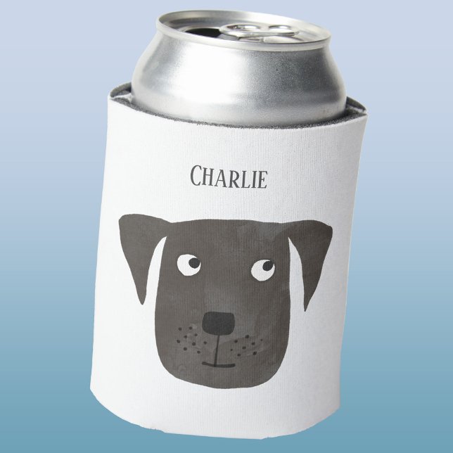 Cute Black Labrador Retriever Dog Custom Name Can Cooler (Black Labrador Retriever Dog fun personalized custom name can cooler)