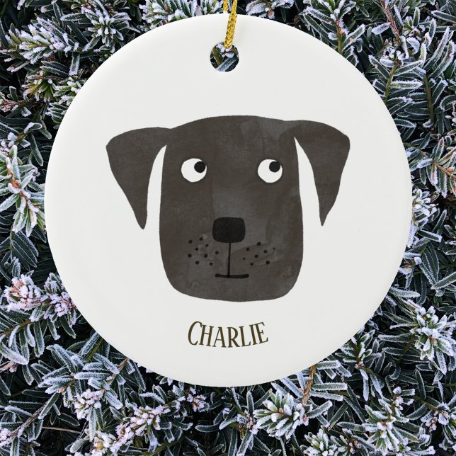 Cute Black Labrador Retriever Dog Custom Name Ceramic Tree Decoration (Fun black labrador retriever dog personalized name Christmas ornament)
