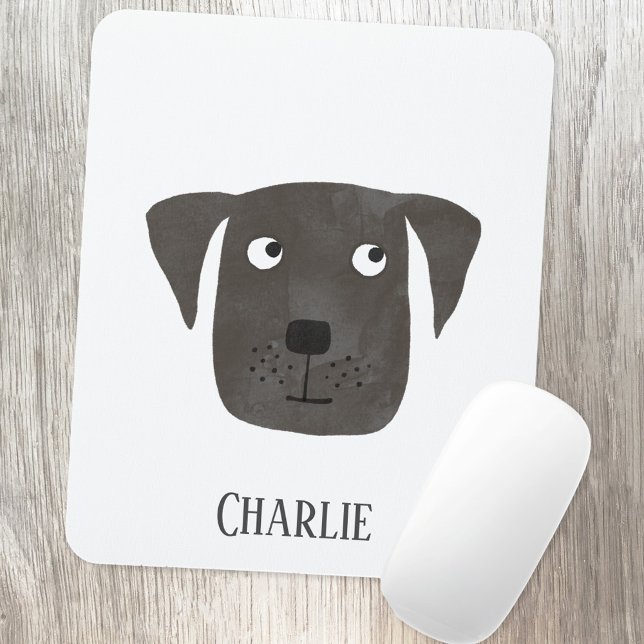 Cute Black Labrador Retriever Dog Custom Name Mouse Mat (Black Labrador Retriever Dog personalized name mousemat)