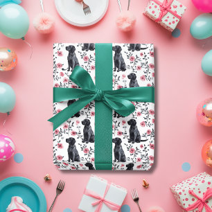Cute Black Labrador Retriever Dog Pink Floral Tissue Paper