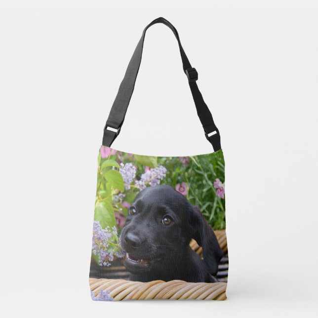 Cute Black Labrador Retriever Dog Puppy Pet Photo Crossbody Bag (Front)