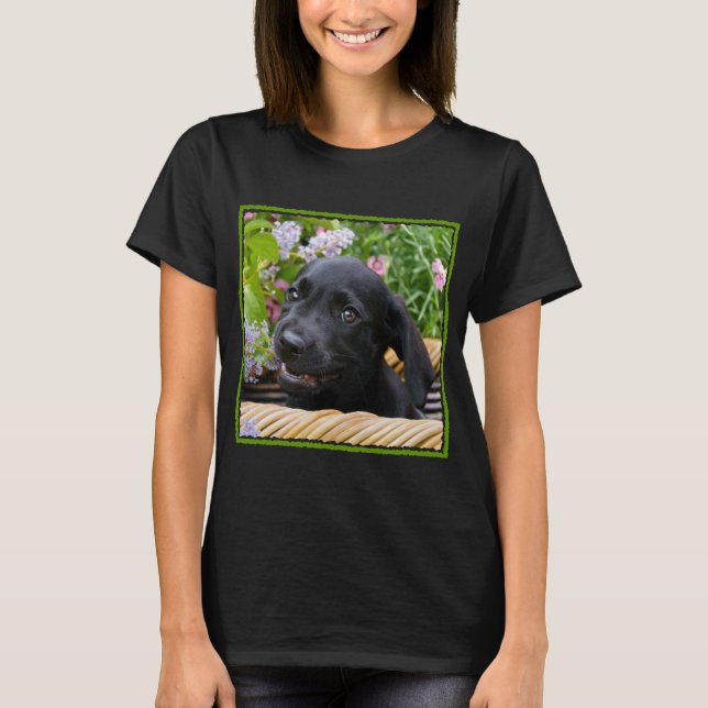 Cute Black Labrador Retriever Dog Puppy Pet Photo T-Shirt (Front)