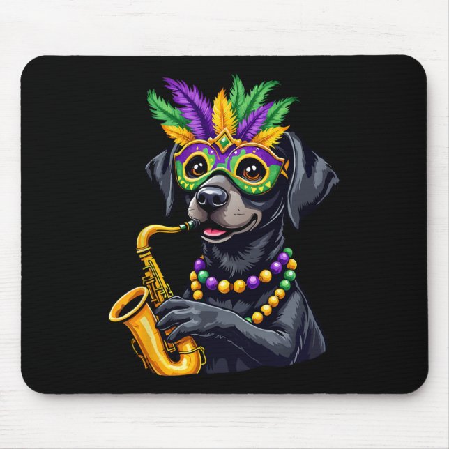 Cute Black Labrador Retriever Playing Saxophone Ma Mouse Mat (Front)