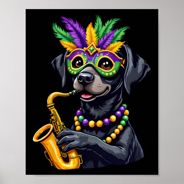 Cute Black Labrador Retriever Playing Saxophone Ma Poster (Front)