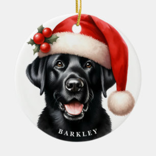 Cute Black Labrador Retriever Santa Dog Christmas Ceramic Tree Decoration