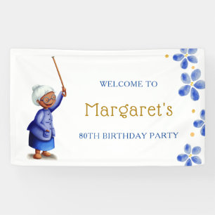 Cute Black Lady Floral 80th Birthday Banner