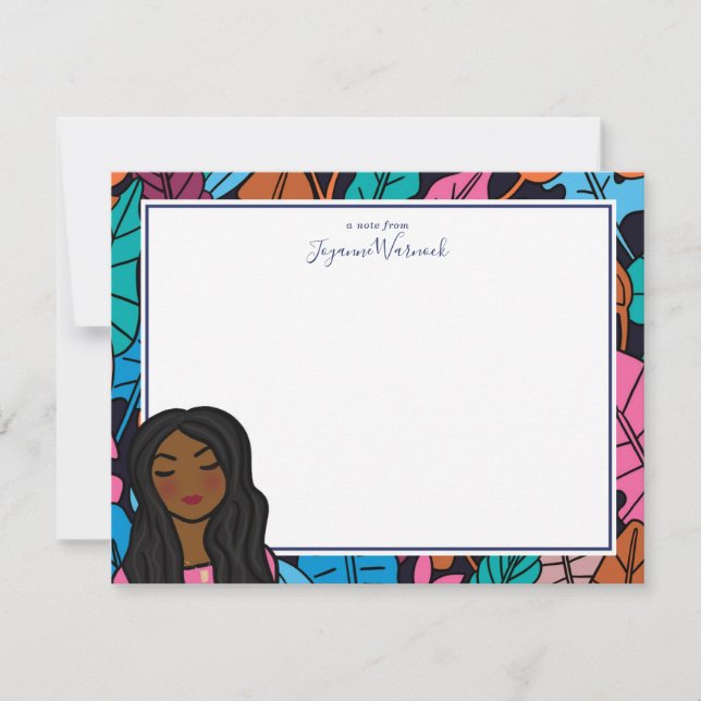 Cute Black Lady Illustration Personal Stationery Card (Front)