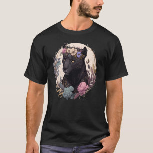 Cute Black Leopard Watercolor Flower Crown Boho Ae T-Shirt