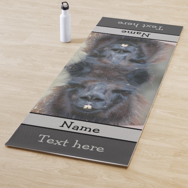 Cute Black Llama Face Close Up Personalised Yoga Mat (In Situ)