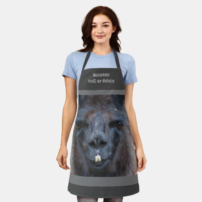 Cute Black Llama Face Personalised  Apron (Worn)