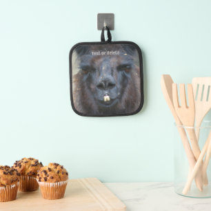 Cute Black Llama Face Personalised Pot Holder