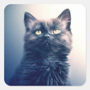 Cute Black Long Hair Kitten Square Sticker