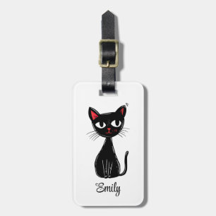 Cute black Mid Century cartoon cat Luggage Tag