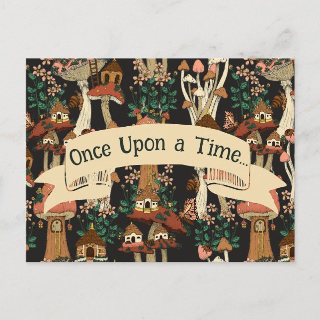 Cute Black Mushroom Fairytale Moving Announcement Postcard (Front)