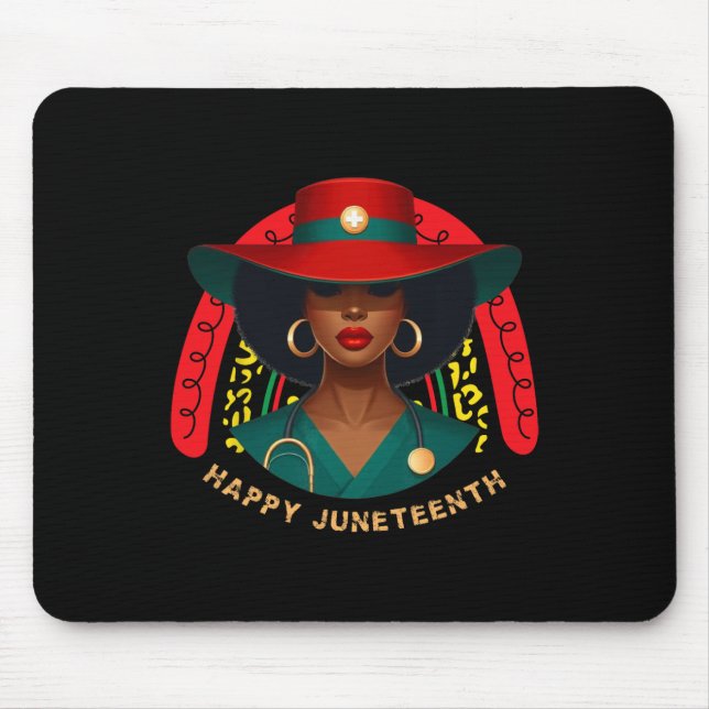 Cute Black Nurse Happy Juneteenth Nurse Rainbow Me Mouse Mat (Front)