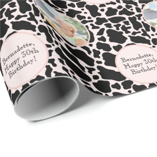 Cute Black on Pink Cowhide Print Photo Sentiment Wrapping Paper