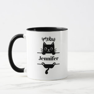 Cute Black on White Personalised Cat Mug