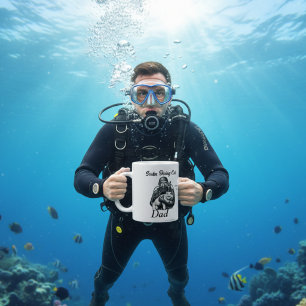 Cute Black on White Scuba Diving Cat Dad Coffee Mug