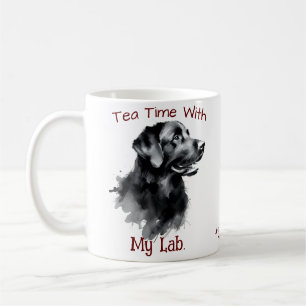  Cute Black on White ''Tea Time with My Lab'' Coffee Mug