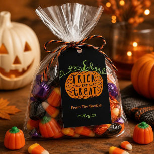 Cute Black Orange Pumpkin Trick or Treat Halloween Gift Tags