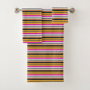 Cute black orange stripes bath towel set