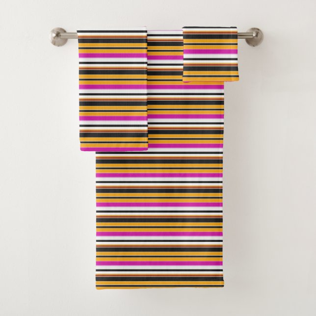 Cute black orange stripes bath towel set (Insitu)