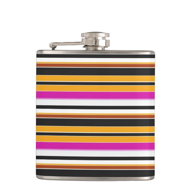 Cute black orange stripes hip flask (Front)