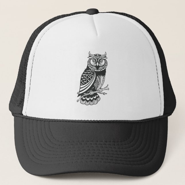 Cute Black Owl Illustration Halloween Addition Trucker Hat (Front)