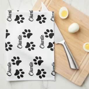 Cute Black Paw Pet Lover name Kitchen Tea Towel