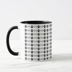 Cute Black Paw Print and Bone Pattern Two-Tone Mug