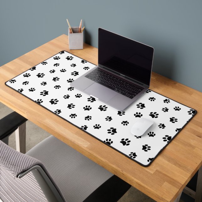 Cute Black Paw Prints Pattern Desk Mat (Office 2)