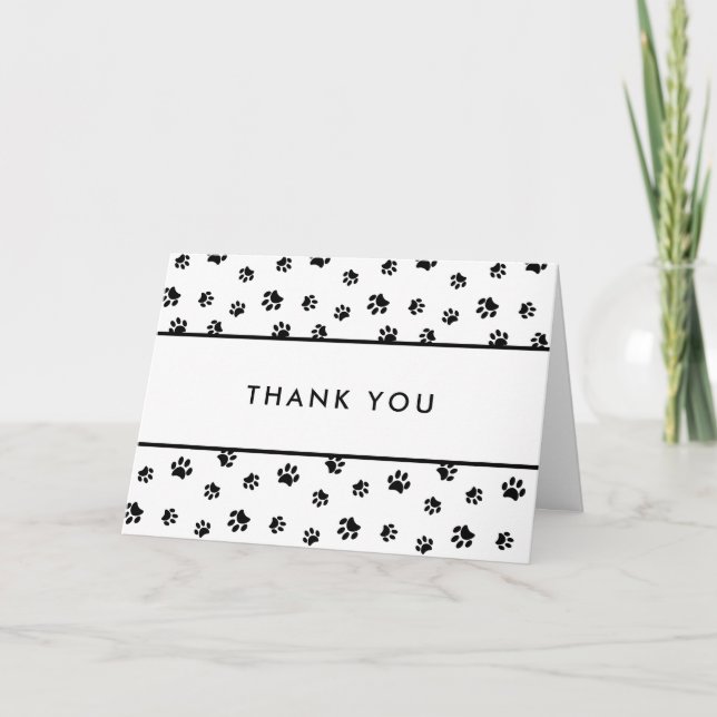 Cute Black Paw Prints Pet Care Business Thank You Card (Front)