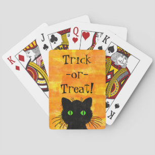 Cute Black Peek-a-Boo cat on Orange Background Playing Cards