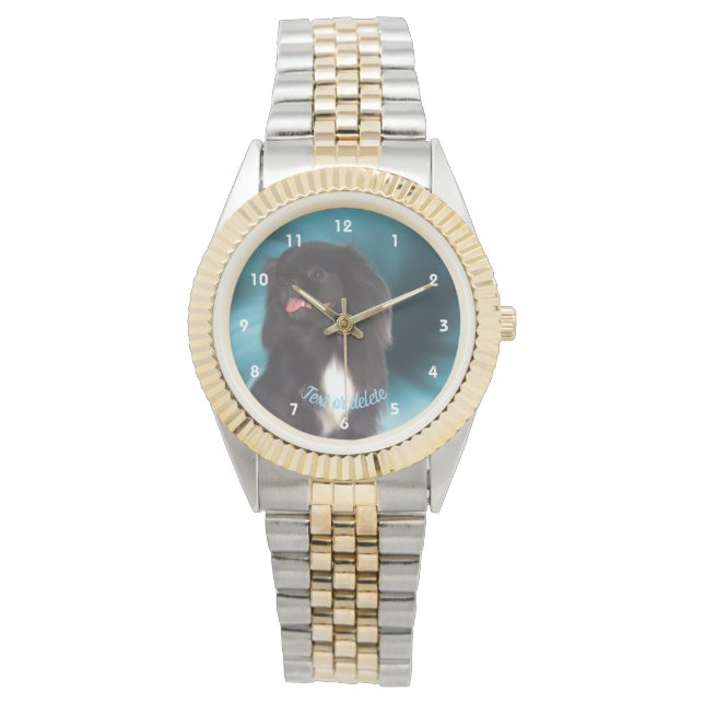 Cute Black Pekingese Dog Personalised Watch (Front)