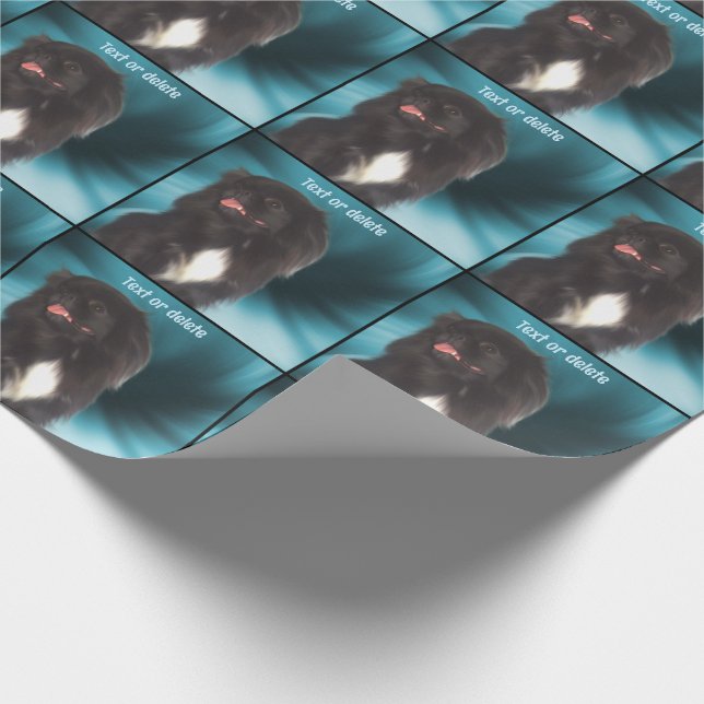 Cute Black Pekingese Dog Personalised Wrapping Paper (Corner)
