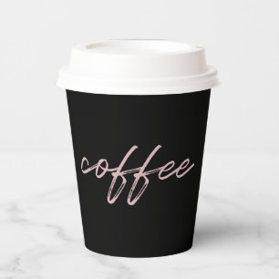Cute Black & Pink "coffee" Minimalist Script  Paper Cups