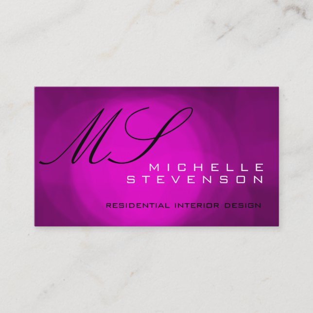 Cute Black Pink Purple Monogram Business Card (Front)