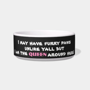 Cute Black Pink Queen Typography Dog Bowl