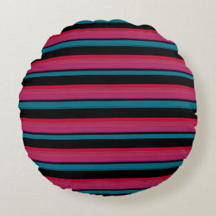 Cute black pink stripes round cushion