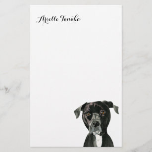 Cute Black Pitbull Dog Deep in Thought Stationery